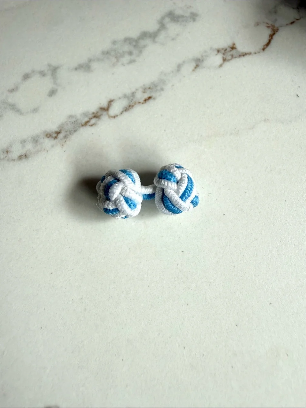 White/Blue Knot Cufflink Set - Fabric Monkey Fist Style